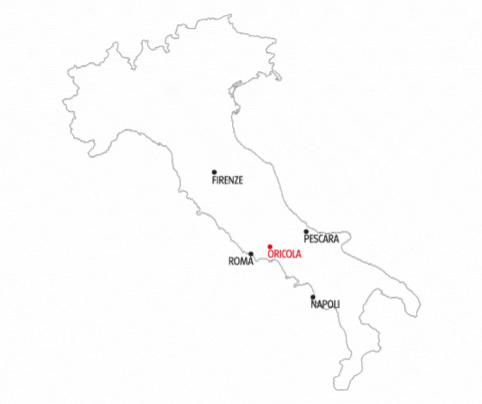 Mappa dell'Italia con Oricola evidenziata in rosso.